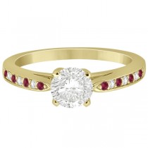 Cathedral Diamond & Ruby Engagement Ring 18k Yellow Gold 0.22ct