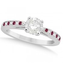 Cathedral Diamond & Ruby Engagement Ring Palladium 0.22ct