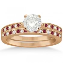 Ruby & Diamond Engagement Ring Bridal Set 14k Rose Gold (0.47ct)