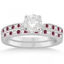 Ruby & Diamond Engagement Ring Bridal Set Platinum (0.47ct)