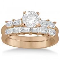 Baguette Diamond Engagement Ring & Wedding Band 18K Rose Gold (0.90ct)