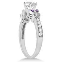 Heart Diamond & Amethyst Butterfly Engagement Ring 14k W Gold (0.50ct)