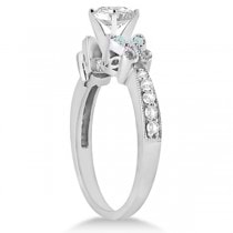 Heart Diamond & Aquamarine Butterfly Engagement Ring 14k W Gold 0.50ct