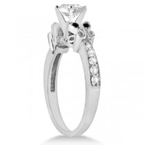 Round Black & White Diamond Butterfly Engagement Ring 14k W Gold 0.75ct
