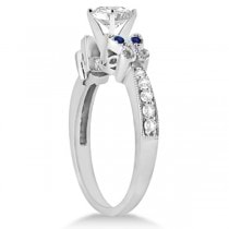 Heart Diamond & Blue Sapphire Butterfly Engagement Ring 14k W Gold 0.50ct