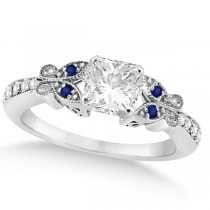 Princess Diamond & Blue Sapphire Butterfly Engagement Ring 14k W Gold 1.50ct