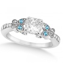 Princess Diamond & Blue Topaz Butterfly Engagement Ring 14k W Gold 0.50ct