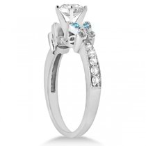 Princess Diamond & Blue Topaz Butterfly Engagement Ring 14k W Gold 0.50ct