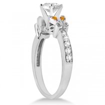 Heart Diamond & Citrine Butterfly Engagement Ring 14k W Gold 0.50ct