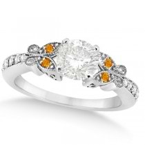 Round Diamond & Citrine Butterfly Engagement Ring in 14k White Gold 1.00ct