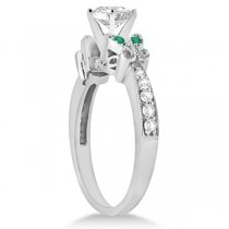 Round Diamond & Emerald Butterfly Engagement Ring in 14k W Gold (1.50ct)