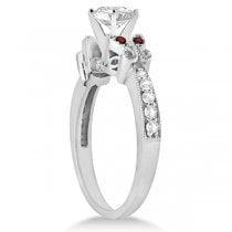 Heart Diamond & Garnet Butterfly Engagement Ring 14k W Gold 1.50ct