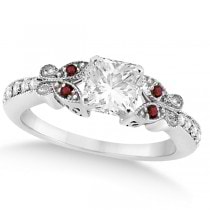Princess Diamond & Garnet Butterfly Engagement Ring 14k W Gold 0.75ct