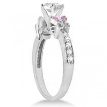 Round Diamond & Pink Sapphire Butterfly Engagement Ring 14k W Gold 0.75ct