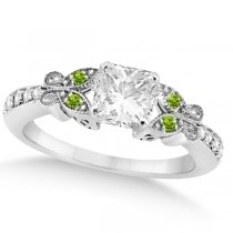 Princess Diamond & Peridot Butterfly Engagement Ring 14k W Gold 0.75ct