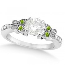 Round Diamond & Peridot Butterfly Engagement Ring in 14k W Gold 0.50ct