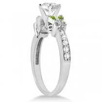 Round Diamond & Peridot Butterfly Engagement Ring in 14k W Gold 0.75ct
