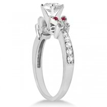 Heart Diamond & Ruby Butterfly Engagement Ring 14k White Gold (0.50ct)