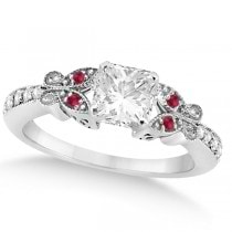 Princess Diamond & Ruby Butterfly Engagement Ring 14k White Gold (1.00ct)