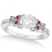 Round Diamond & Ruby Butterfly Engagement Ring in 14k W Gold (0.50ct)