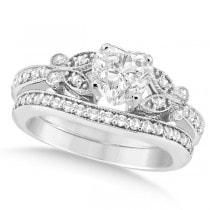 Heart Diamond Butterfly Design Bridal Ring Set 14k White Gold (0.76ct)