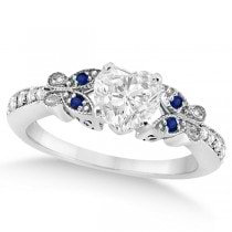Heart Diamond & Blue Sapphire Butterfly Bridal Set in 14k W Gold (1.71ct)
