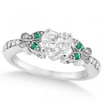 Heart Diamond & Emerald Butterfly Bridal Set in 14k W Gold (0.71ct)