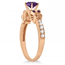 Butterfly Alexandrite & Diamond Engagement Ring 18K Rose Gold .88ct