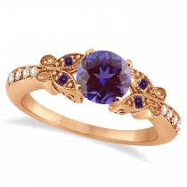 Butterfly Alexandrite & Diamond Engagement Ring 18K Rose Gold 1.28ct