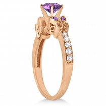 Butterfly Amethyst & Diamond Engagement Ring 18K Rose Gold 1.28ctw