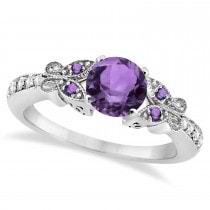 Butterfly Amethyst & Diamond Engagement Ring 18K White Gold (1.53ct)