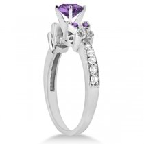 Butterfly Amethyst & Diamond Engagement Ring 18k White Gold (1.28ct)