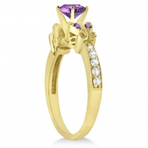 Butterfly Amethyst & Diamond Engagement Ring 18K Yellow Gold 0.88ctw