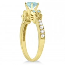 Butterfly Aquamarine & Diamond Engagement Ring 14K Yellow Gold 0.73ct