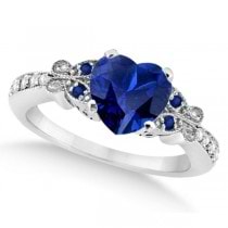 Butterfly Blue Sapphire & Diamond Heart Engagement 14K W Gold 2.48ct