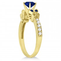 Butterfly Blue Sapphire & Diamond Bridal Set 14k Yellow Gold 1.10ct