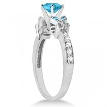 Butterfly Blue Topaz & Diamond Engagement Ring 18k White Gold (0.88ct)