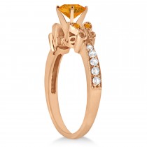 Butterfly Genuine Citrine & Diamond Engagement Ring 18K Rose Gold 0.88ct