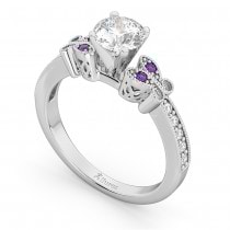 Butterfly Diamond & Amethyst Engagement Ring 14k White Gold (0.20ct)