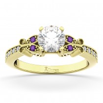 Butterfly Diamond & Amethyst Engagement Ring 14k Yellow Gold (0.20ct)