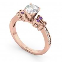 Butterfly Diamond & Amethyst Engagement Ring 18k Rose Gold (0.20ct)