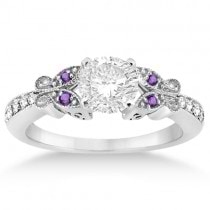 Butterfly Diamond & Amethyst Engagement Ring Platinum (0.20ct)