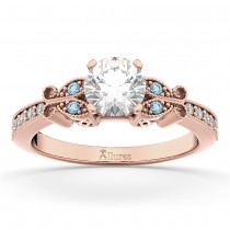Butterfly Diamond & Aquamarine Engagement Ring 14k Rose Gold (0.20ct)