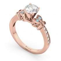 Butterfly Diamond & Aquamarine Engagement Ring 14k Rose Gold (0.20ct)