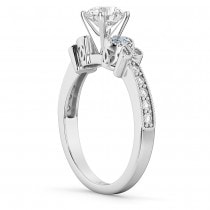 Butterfly Diamond & Aquamarine Engagement Ring 14k White Gold (0.20ct)