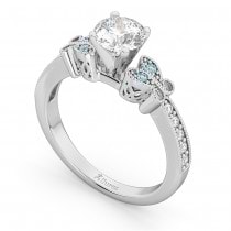 Butterfly Diamond & Aquamarine Engagement Ring 14k White Gold (0.20ct)