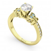 Butterfly Diamond & Aquamarine Engagement Ring 14k Yellow Gold (0.20ct)