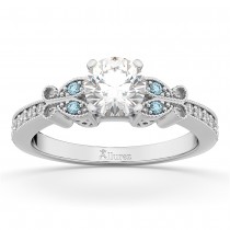 Butterfly Diamond & Aquamarine Engagement Ring 18k White Gold (0.20ct)