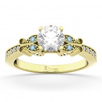 Butterfly Diamond & Aquamarine Engagement Ring 18k Yellow Gold (0.20ct)