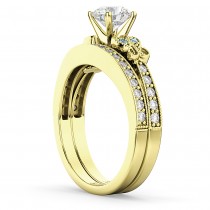 Butterfly Diamond & Aquamarine Bridal Set 18k Yellow Gold (0.42ct)